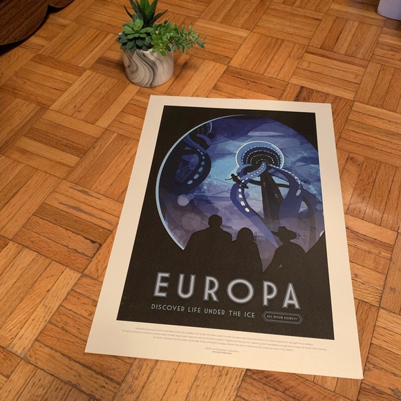 NASA EUROPA RETRO STYLE COLLECTORS SPACE TRAVEL POSTER WALL ART CARD STOCK NEW - Picture 2 of 8